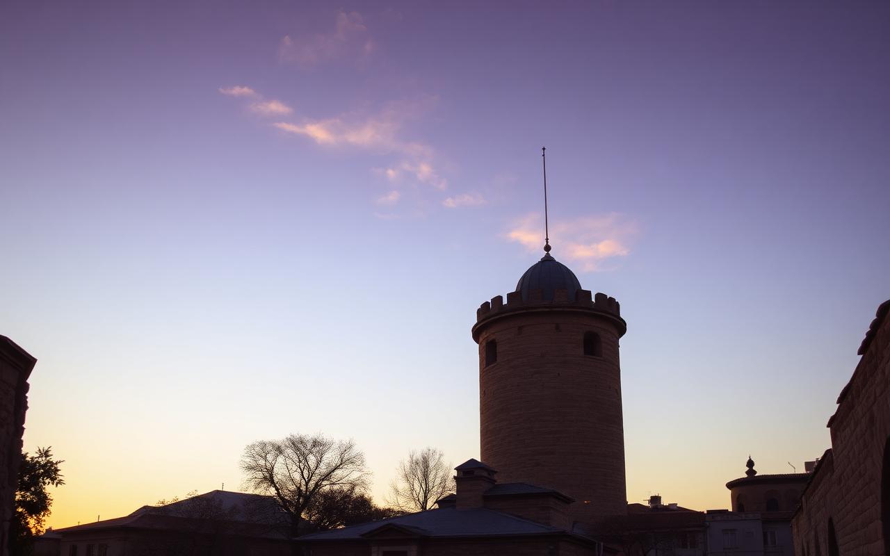 Palace of the Shirvanshahs temple in Azerbaijan at sunrise